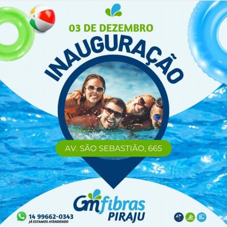 Neste sábado (3) às 10 horas venha conhecer a GM Fibras Piscinas Av. São Sebastião  665 em Piraju