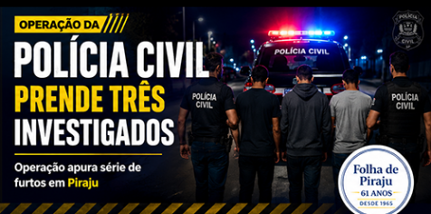 Operação da Polícia Civil prende três investigados por série de furtos em Piraju